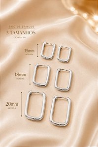 BRINCO TRIO ARGOLAS RETANGULARES MAIORES ARO LISO