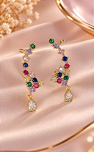 BRINCO CUFF FIXO COM GOTA PENDENTE ZIRCONIA CRISTA