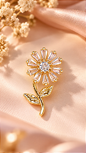 PINGENTE FLOR E CAULE COM FOLHAS NAVETES E CRAV ZI