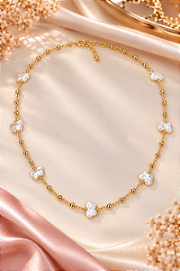 CHOKER ESFERAS E BORBOLETAS PEROLISADAS 40+5CM