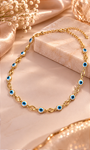 CHOKER SEQUENCIA DE OLHO GREGO COLORIDO E DIAMANTA