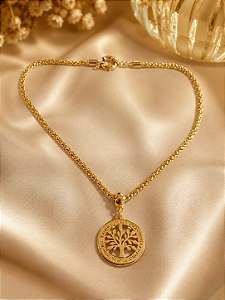 CONJ 2 PÇ COLAR LUXO ELO TUJOLINHO COM PING MEDALH