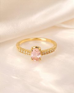 ANEL PEDRA OVAL ZIRC ROSA E CRAVEJ LATERL ZIRC CRI
