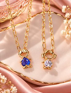 CONJ 2 PÇ CHOKER ELOS C DETAL RISCADO NO ELO E PIN