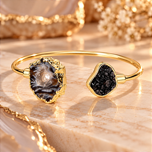 BRACELETE ARO 2 PEDRAS NATUR OPALA MAR/SELEN