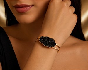 BRACELETE ARO DUPLO PEDRA NATURAL TURMALINA NEGRA