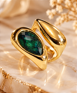 ANEL DUPLO ANEL DOURADO E ESMERALDA N 22