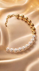 PULSEIRA LUXO MISTA PEROLAS DOURADAS E BRANCO PERO