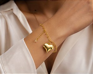PULSEIRA ELO CARTIER C/ PINGENTE CORAÇÃO DUPLA FAC