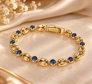 BRACELETE MALHA COM ZIRCÔNIA AZUL INTERCALADA