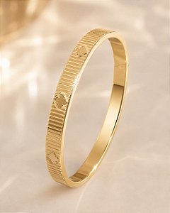 BRACELETE LINHAS E C/ TREVO LISO 4 FOLHAS AÇO DOUR