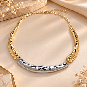 Choker - CHOKER COLAR MAXIMALISTA LARG DIVS DE 6 A 12mm COM ESTENSOR DE CORRENTE E EM DOIS TONS PALÁDIO E DETALHES 18K