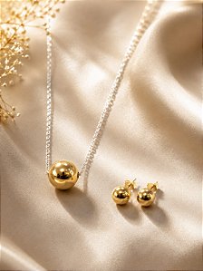 CONJ 02 PÇ CHOKER CADEADO C PING ESFERA OURO LISA