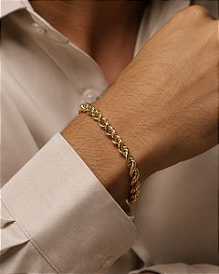 PULSEIRA MASCULINA CORDÃO BAIANO GROSSO AÇO DOURAD