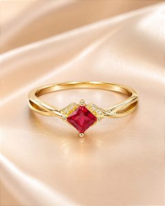 ANEL ARO LISO E PONTO QUADRADO ZIRCONIA ROSA