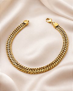 PULSEIRA 2 LINHAS GROUMET DUPLO AÇO DOURADO