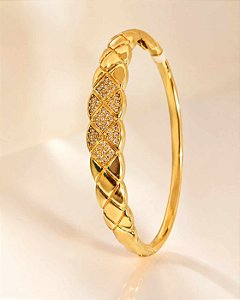 BRACELETE ARO C/ DETALHE XADREZ LISO E CRAVEJADO D
