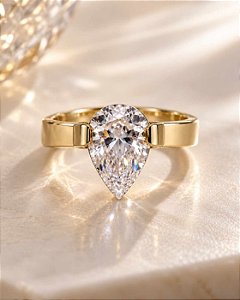ANEL GOTA ZIRCONIA AÇO DOURADO