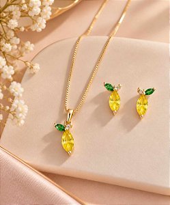 CONJUNTO COLAR VENEZIANA C/ LIMÃOZINHO + BRINCOS