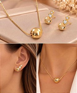 CONJUNTO COLAR VENEZIANA COM ESFERA + BRINCOS