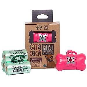 Kit Porta Saquinho Rosa e 4 Rolos de Cata Caca Refil Único