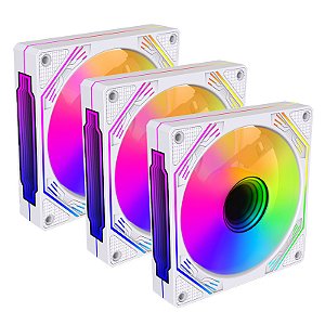 Kit 3 Fans Gamer Ryvel Aspen White 120mm ARGB com Controladora e Controle – RY-FN-AP-WT