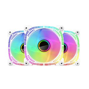 Kit 3 Fans Gamer Ryvel Blanc White 120mm ARGB com Controladora e Controle – RY-FN-BL-WT