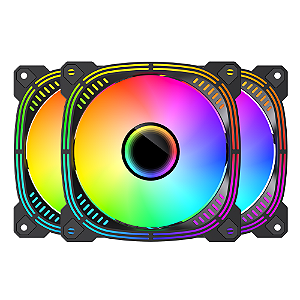 Kit 3 Fans Gamer Ryvel Blanc Black 120mm ARGB com Controladora e Controle – RY-FN-BL-BL