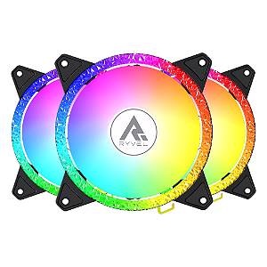 Kit 3 Fans Gamer Ryvel Frost Black 120mm ARGB com Controladora e Controle – RY-FN-FT-BL