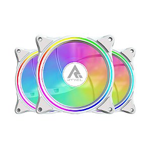 Kit 3 Fans Gamer Ryvel Lycan White 120mm ARGB com Controladora e Controle – RY-FN-LY-WT