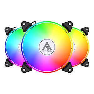Kit 3 Fans Gamer Ryvel Snowy Black 120mm ARGB com Controladora e Controle – RY-FN-SW-BL