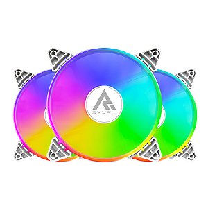 Kit 3 Fans Gamer Ryvel Snowy White 120mm ARGB com Controladora e Controle – RY-FN-SW-WT