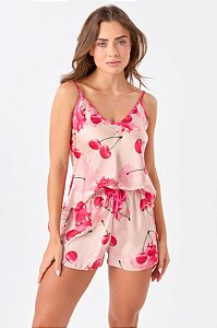 SHORT DOLL ACETINADO CEREJAS - ÁCUO