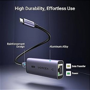 ADAPTADOR RJ45/USB-C. DIMENSÕES: 2.8 X 1.0 X 0.6 IN. (71 X 26 X 16.2MM). INTERFACE DE SAÍDA: 1 10/100/1000MBPS RJ45 PORT