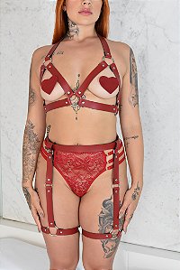 Harness Sutiã e Cinta Liga Love Red