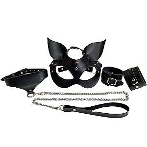 Kit Gatinha com Máscara, Algemas e Gargantilha + Guia de Corrente