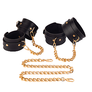 Kit Restritor Gold com Algemas e Tornozeleiras + Corrente de 60cm