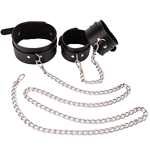 Kit Coleira + Tornozeleira com Corrente Guia