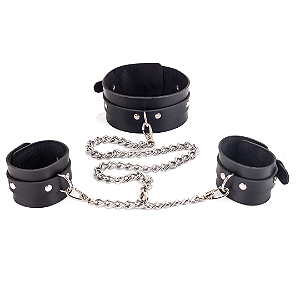 Kit Coleira + Bracelete com Corrente Guia de 60cm