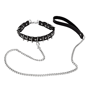 Gargantilha Queen Meia Argolas com Guia e Correntes Prateadas