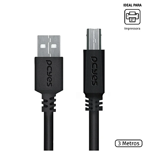 Cabo P/ Impressora Usb A 2.0 P/ Usb B 3Metros  - Puabm2-3 -  Pcyes