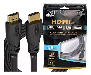Cabo Hdmi 2.1 Ultra Hd 8k 3d Hdr Earc 48gbps 1,5 Metro - ELG
