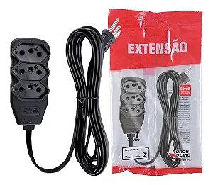 Extensão Tripolar Slim 3Tomada 5Metros Preto Force Line
