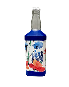 Garrafa decorada  - Azul floral por Débora Artes