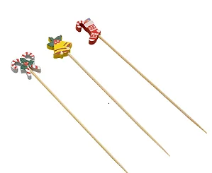 Palito Bambu p/Petiscos 12cm Ecológico Natal Enfeites C/20Un