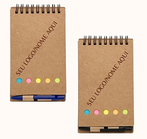 BLOCO DE ANOTAÇÕES COM CANETA PLÁSTICA E ADESIVOS