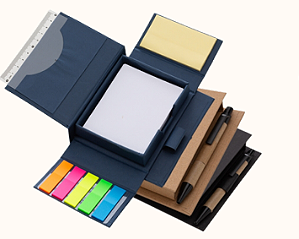 BLOCO DE ANOTAÇÕES ECOLÓGICO COM CANETA E ADESIVOS COLORIDOS