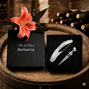 KIT VINHO 2 PEÇAS EM ESTOJO COM TAMPA PERSONALIZADO NOME
