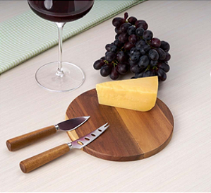 KIT QUEIJO 3 PEÇAS COM TÁBUA DE BAMBU REDONDA