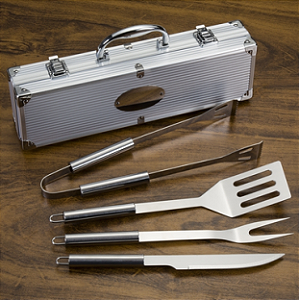 KIT CHURRASCO 4 PEÇAS EM MADEIRA DE ALUMINIO COM TRAVAS